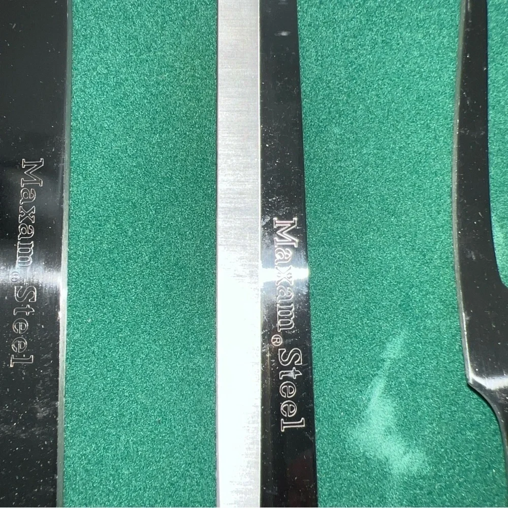 Vintage Set of 5 Wood Handle MAXAM Steel Kitchen Knife Set Plus Bonus Sharpener